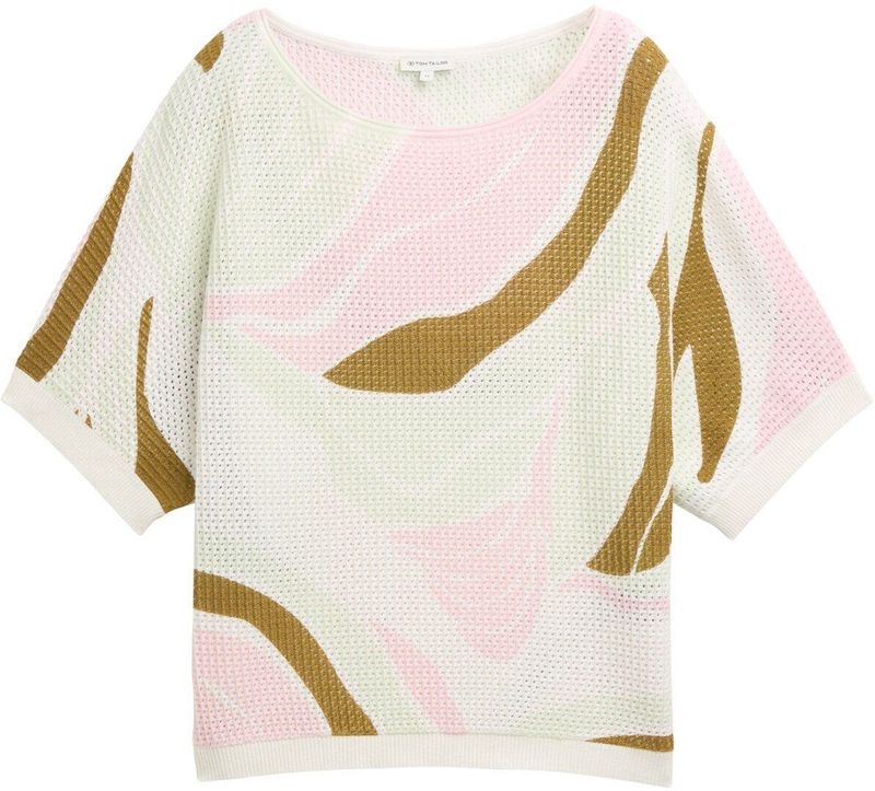 TOM TAILOR - Trui - Ombergrijs - Knitwear - Halve Mouw - Losse Pasvorm