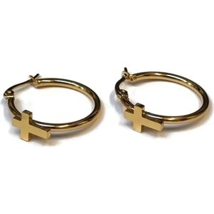 Aramat Jewels Oorringen - Goudkleurige Stalen Oorring huggie - Roestvrij staal - Vrouwen - Volwassenen - [25mm]