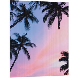 WallClassics - Vlag - Silhouet van Palmbomen bij Pastekleuren in de Lucht - 75x100 cm Foto op Polyester Vlag