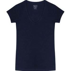 Claesen's dames Basics T-shirt (1-pack) - V-hals T-shirt korte mouw - blauw - Maat: S