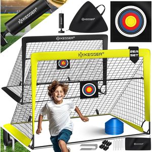 KESSER® Voetbaldoel voor kinderen, pop-up set van 2, opvouwbaar, met glasvezelstangen en hoogwaardige doelnetten voor binnen, buiten en tuin, met transporttas, 6 x hoedjes, balpomp, schietschijf