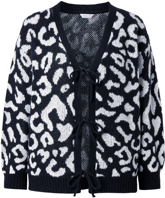 MIAMODA - Dames - Cardigan Regular Fit luipaard striksluiting - Zwart - Maat 42+