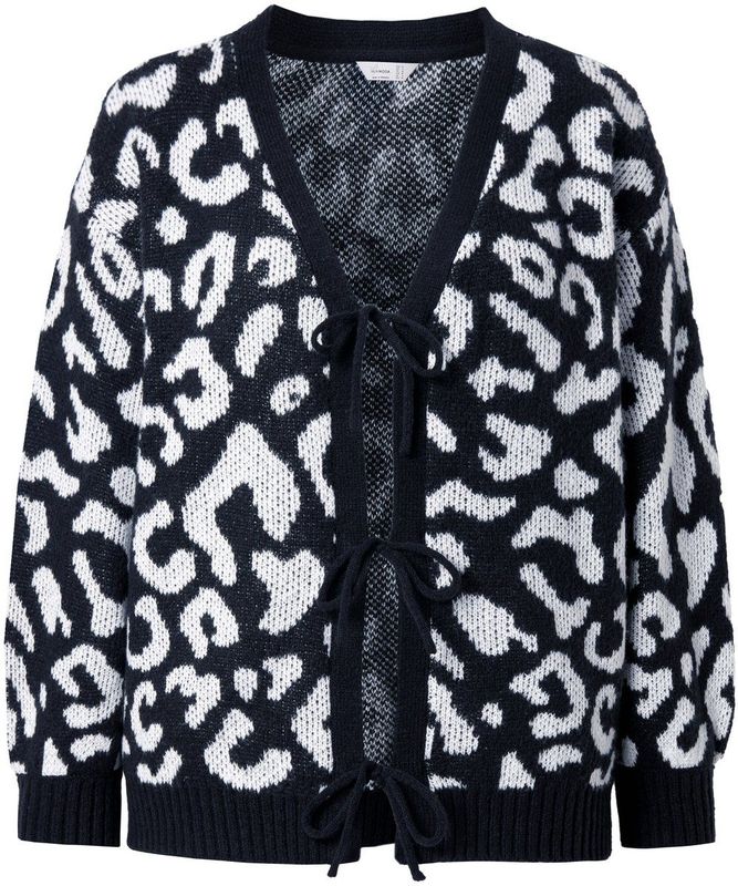 MIAMODA - Dames - Cardigan Regular Fit luipaard striksluiting - Zwart - Maat 42+