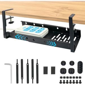 Ondertafel bureau kabelgoot zonder boren 305 - 53 cm - intrekbare lengtes - kabelmanagementtray - in hoogte verstelbare kabel Tidy Organizer Tray - met 5 kabelhouders - en 5 klittenbandsluitingen
