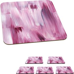 Onderzetters voor glazen - Kleuren - Verf - Schilderij - Roze - 10x10 cm - Glasonderzetters - 6 stuks