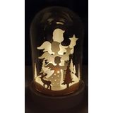 Grote glazen kerst Stolp (18 cm!) met Led verlichting en houtsnijwerk Rendier