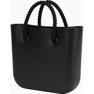 O bag mini BESTSELLER handtas in zwart, compleet met korte touw handvatten en canvas binnentas