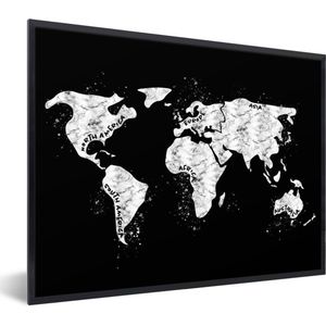 Fotolijst incl. Poster - Wereldkaart - Marmer - Zwart - Wit - 80x60 cm - Posterlijst
