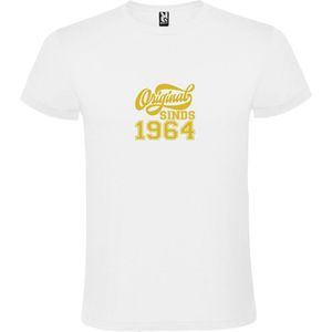 Wit T-Shirt met “Original Sinds 1964 “ Afbeelding Goud Size XS