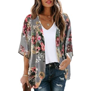 Geweo Dames Lange Zomer Pareo Strand Tuniek Strand Poncho Strandjurk Bikini Cover Up Boho Kimono Cardigan Strandmode Lichtgewicht Strandjurk Zomerjurk -One Size-Grijs