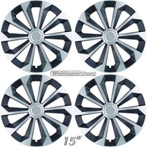 Wieldoppen set FLAME-SB 15 inch in zilver/zwart + chroom ring. Set a 4 stuks (CONTROLEER UW BANDENMAAT en lees a.u.b. de onderstaande, uitgebreide tekst!)