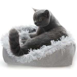Harige Zelfverwarmende Kat Bed Mat voor Katten Kleine Honden, Functie 2 in 1 Zachte Pluche Deken voor Indoor Katten Honden Pluizig Huisdier Bed (Grijs(Groot))