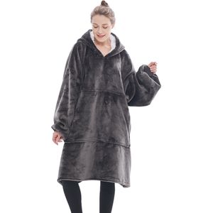 JAXY Hoodie Deken - Snuggie - Snuggle Hoodie - Fleece Deken Met Mouwen - 1450 gram - Hoodie Blanket - Kersttrui - Kerstcadeau - Grijs