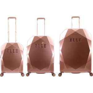 ELLE Kofferset 3 Delig - Reiskoffer Set - Harde Kofferset - Trolleyset - Diamond- Rose Goud