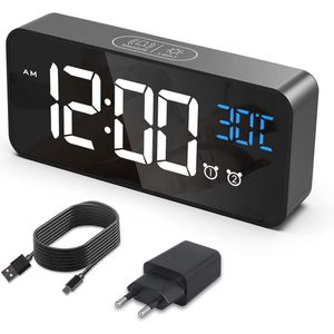 Digitale Wekker met Temperatuur, Dubbel Alarm, Snooze-functie, Geluidsactivering en USB Oplaadpoort - Zwart