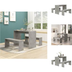 vidaXL Eethoek Tafel en Bankjes - Betongrijs - 102 x 50 x 75 cm - Spaanplaat - Set tafel en stoelen