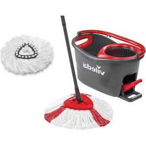 Turbo Easywring & Clean Complete Set Wismop en Emmer met Extra Classic Reservekop - Rood en Zwart - Vileda 153095 mop and bucket set