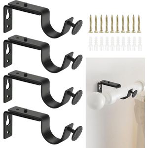 Verstelbare zwarte gordijnstangbeugels - zware metalen stanghouders - 4 stuks