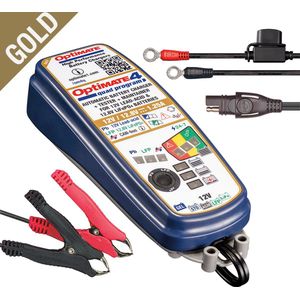 Tecmate Optimate 4 Quad program - Gel / Lood / Lithium Acculader Druppellader - GOUD-serie: 9-staps 12V/12.8V 1.25A verzegelde accureddende lader & onderhouder- TM630