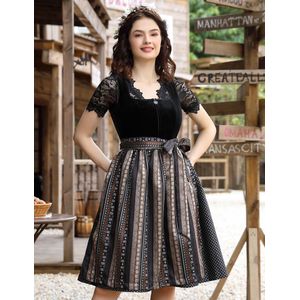 Fluwelen dirndl voor vrouwen midi traditionele jurk set 3 stuks met traditionele rok dirndl blouse dirndl schort voor Oktoberfest Zwart 36
