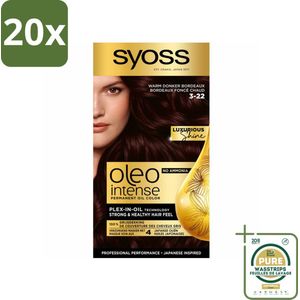 20 x SYOSS - Oleo Intense 3-22 - Haarverf - Permanente Haarkleuring - Warm Donker Bordeaux - Langdurige Kleur - Grootverpakking - Haarverf - Permanent Haarkleuring - Warm Bordeaux - Grijsdekking - Olie-formule