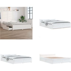 vidaXL Bedframe met lades wit 150x200 cm 5FT King Size - Bedframe - Bedframes - Bed - Bedbodem