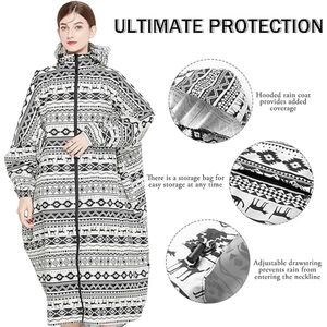 Lange waterdichte regenjas voor dames, lichtgewicht regenponcho, opvouwbare regenkleding met capuchon, windjack met mouwen en zak