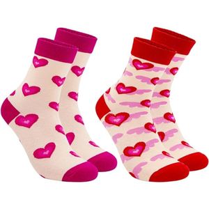 Valentijnsdag sokken - Set van 2 paar met liefdevolle patronen - Perfect cadeau voor vrouwen - Leuke en comfortabele sokken voor een romantische sfeer.