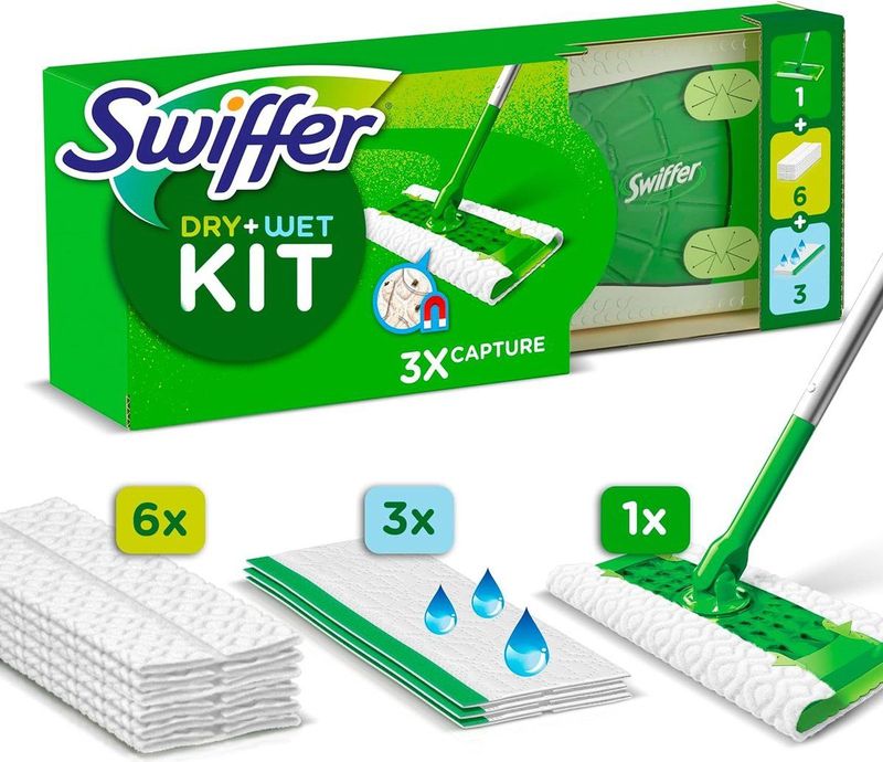 Swiffer - Vloerreiniger Starterskit - 1 Dweil - 6 Droge en 3 Vochtige Vloerdoekjes Navullingen