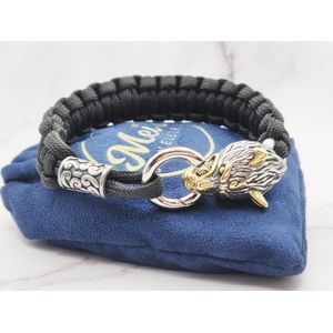 Mei's | Viking Surviving Wolf | mannen armband / Viking sieraad | Stainless Steel / 316L Roestvrij Staal / Chirurgisch Staal / Paracord | polsmaat 17,5 cm / goud / zilver