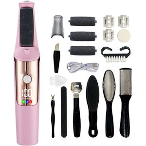 Elektrische eeltverwijderaar voor voeten - Elektrische voetvijl - Professionele eeltverwijderaar - Voetverzorgingsset van 10 stuks - Voetvijl - 3 instelbare snelheden - Voor dode huidcellen, eelt - Eeltverwijderaar voor voeten - Eeltkrabber - Roze