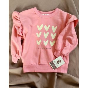 Sweater roze meisje - Maat 86 - Sweater met ruffles - Trui meisje - Sweater met print