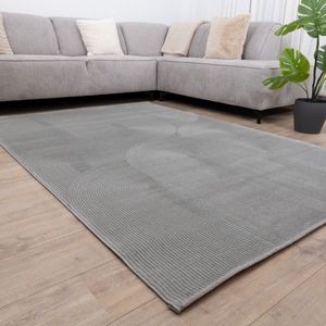 Grijs Tapijt Kwalitatief Laagpolig Vloerkleed Koho Premium Touch 3D Toon op Toon - 160x160cm- Modern - Woonkamer - Salon - Slaapkamer - Eetkamer