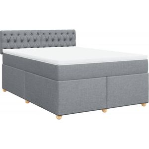 vidaXL - Boxspring - met - matras - stof - lichtgrijs - 160x200 - cm