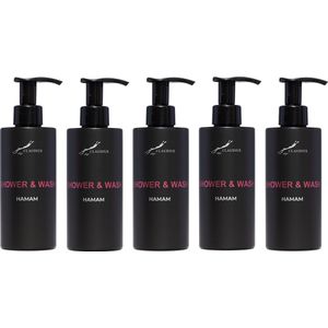 Shower & Wash Hamam 300 ml - met pomp - zwarte fles - set van 5 stuks - Voordeelverpakking