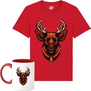 Rudolf het Rendier - Foute kersttrui kerstcadeau - Dames / Heren / Unisex Kleding - Grappige Kerst Outfit - T-Shirt met mok - Unisex - Rood - Maat 4XL