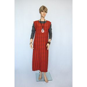 Rood-zwart geruite wikkeljurk met knopen - M/38