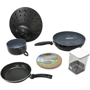 pannenset 7 delig green kitchen pannen pan wokpan steelpan - anti spatdeksel koekenpan