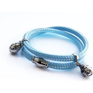 NIEUW - Jolla - dames wikkelarmband - zilver - touw - bedels -  Charm Rope - Baby Blauw