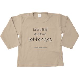 Shirt Aankondiging zwangerschap ""Lees altijd de kleine lettertjes (ik word grote broer)"" | lange mouw | Zand/zwart | maat 86 zwangerschap aankondiging bekendmaking Baby big bro brother