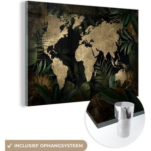MuchoWow® Glasschilderij 60x40 cm - Schilderij acrylglas - Wereldkaart - Vintage - Tropische Planten - Foto op glas - Schilderijen