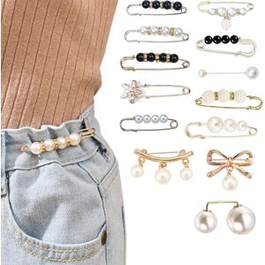 13 Pieces Faux Pearls Crystal Pearl Brooch Without Sewing - Waist Sweater Scarf Hat Clip Lapel Pin Safety Pin for Sweater Dress Shirt