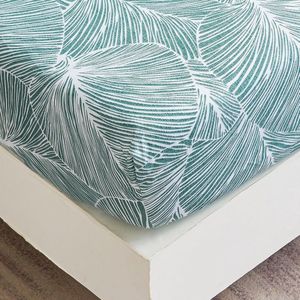 Hoeslaken 180x200 cm met Tropisch Bladerpatroon Lichtgroen Zachte Polyester Microvezel Geschikt voor Matrassen tot 30 cm Hoog