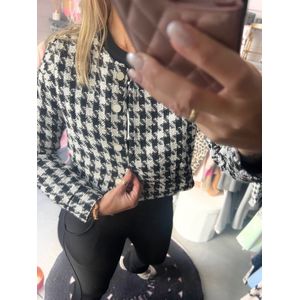 Jasje kort - Print - Blazer - Ruitje - zwart wit - Pepitaruit - Gouden draadje - Geblokt - Maat S