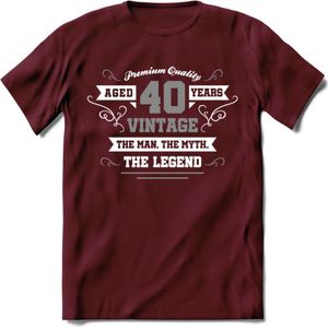 40 Jaar Legend T-Shirt | Zilver - Wit | Grappig Verjaardag en Feest Cadeau | Dames - Heren - Unisex | Kleding Kado | - Burgundy - M