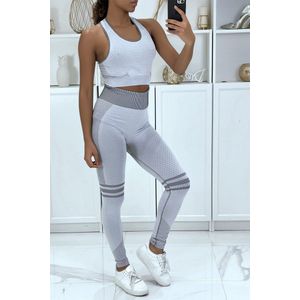 ZoeZo Design - sportset - anti cellulitis zichtbaarheid - 1 maat - 36 tm 40 - grijs - fitness kleding - legging en top - croptop - push-up effect