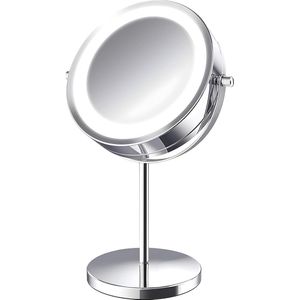 Draaibare make-upspiegel met ledverlichting, cosmeticaspiegel voor thuis en onderweg, voor make-up en scheren, staande spiegel, rond