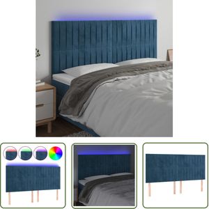 The Living Store Hoofdbord LED 180x5x118/128 cm fluweel donkerblauw - Hoofd Bord - Bedhoofdbord - Led Hoofdbord - Velvet Hoofdbord - Blauw Hoofdbord