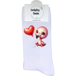 Flamingo - Opkikkertje - Fantasie - Hartje - Liefde - Ballon - Grappige sokken - Valentijn cadeau - Verjaardag - Geluk - Grappige sokken - Leuke sokken - Vrolijke sokken - Kerst sokken - Vaderdag - Moederdag - Socks maken Happy - 37-44