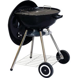 Houtskool Barbecue - Kogel Barbecue - Grilloppervlak Ø45Cm - Luxe BBQ - Met Wielen - Instelbaar - Met Deksel - Verplaatsbaar - Zwart